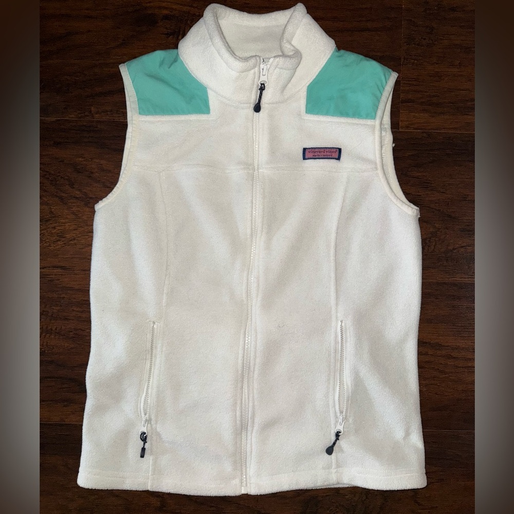 Vineyard Vines White Blue Fleece Shep Vest Women’s size Small S